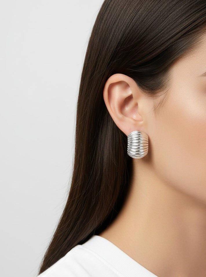 14K Gold-Dipped Ribbed Half-Moon Stud Earrings