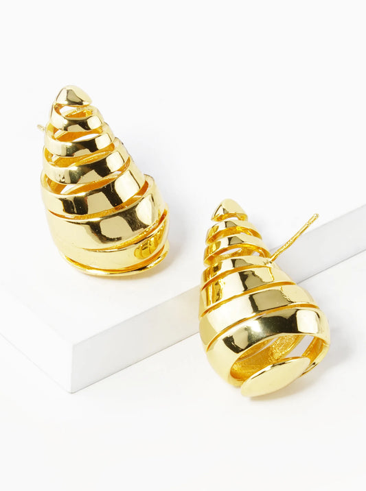 14K Gold Dipped Spiral Teardrop Post Stud Earrings