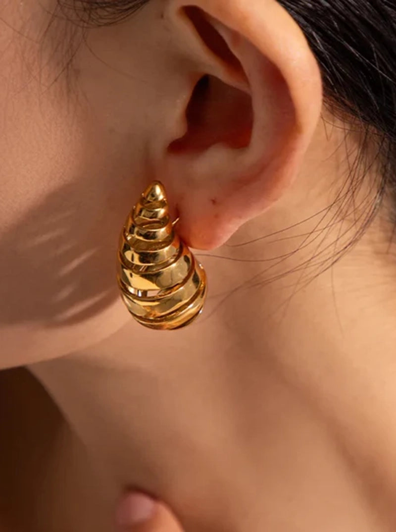 14K Gold Dipped Spiral Teardrop Post Stud Earrings