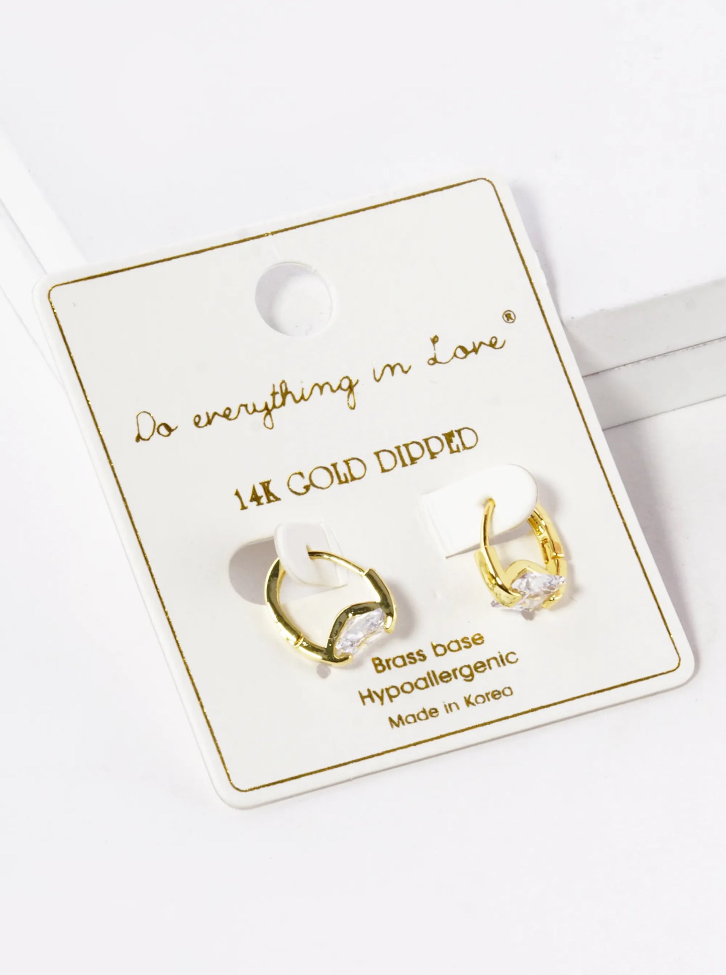 14K Gold Dipped Square CZ Stone 10mm Huggie Hoop Earrings