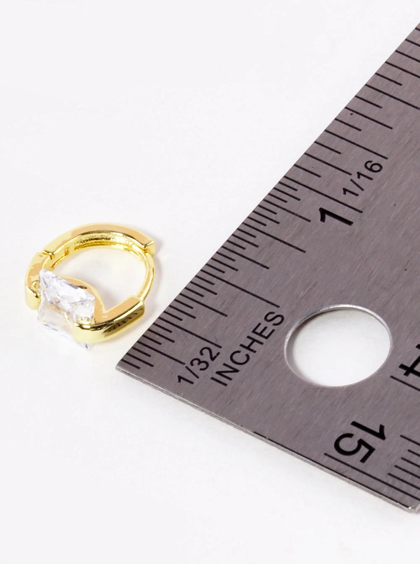 14K Gold Dipped Square CZ Stone 10mm Huggie Hoop Earrings
