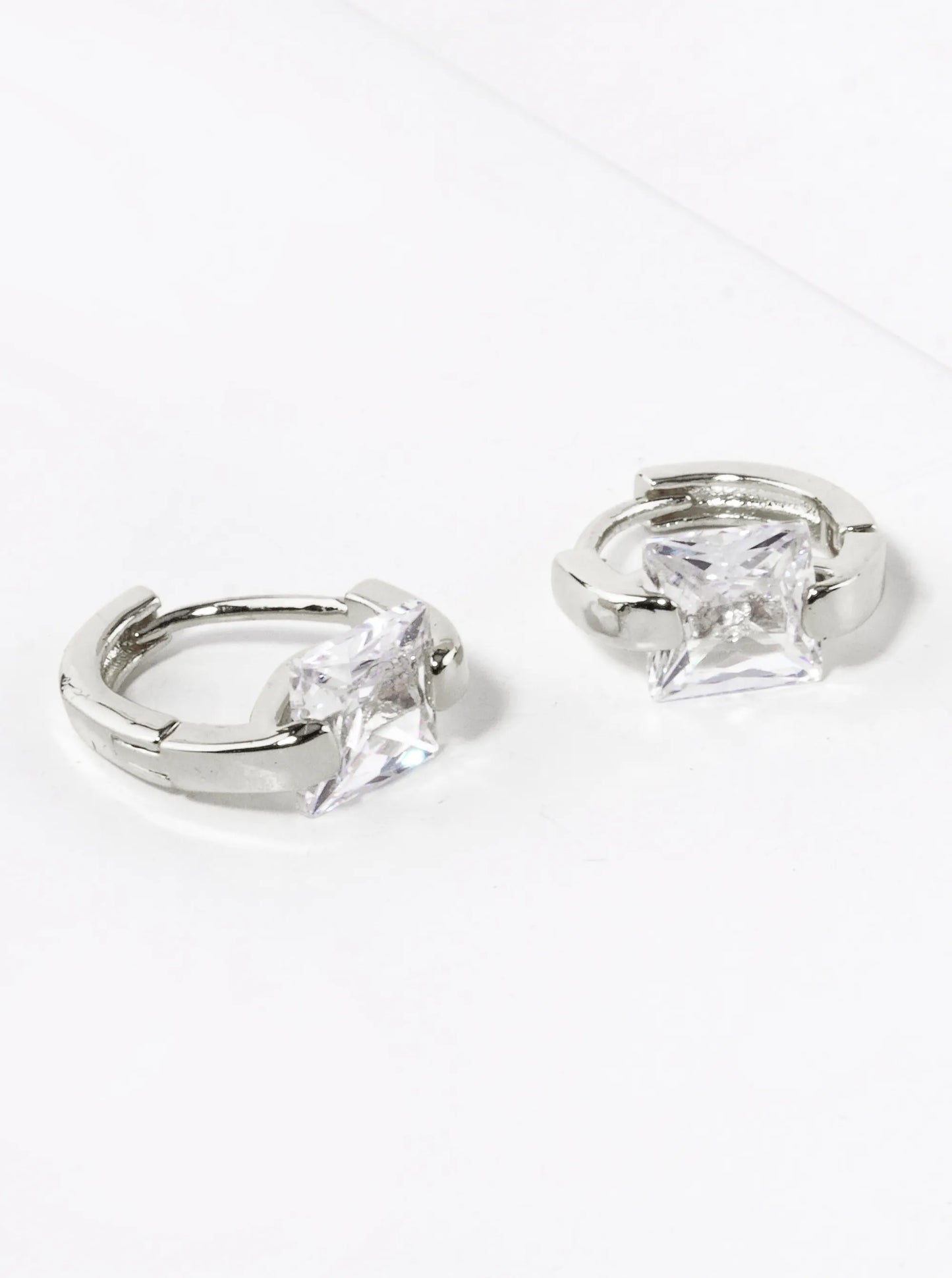 14K Gold Dipped Square CZ Stone 10mm Huggie Hoop Earrings