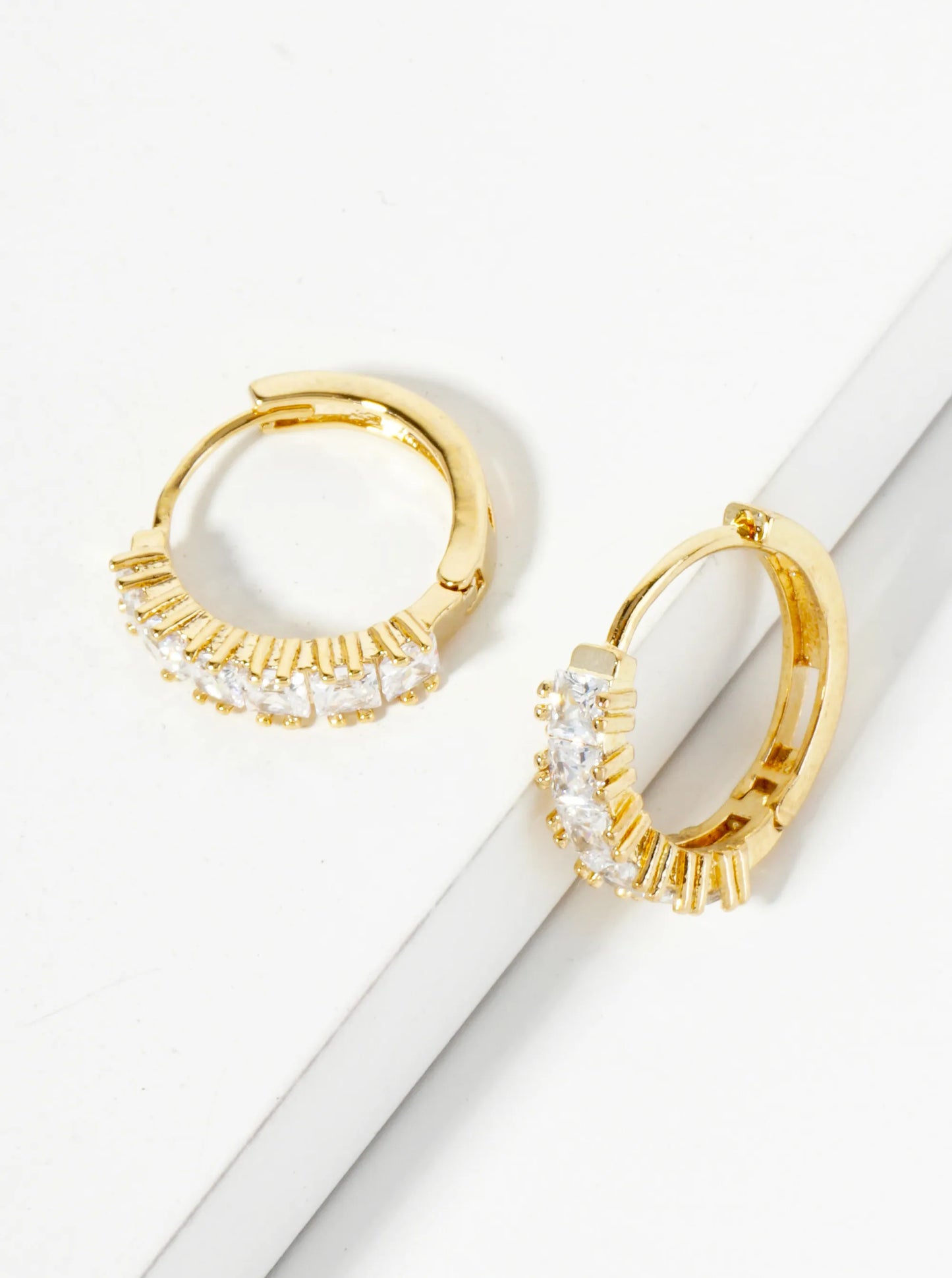 14K-Gold-Dipped Square Shape Cubic-Zirconia 13mm Huggie Hoop Earrings