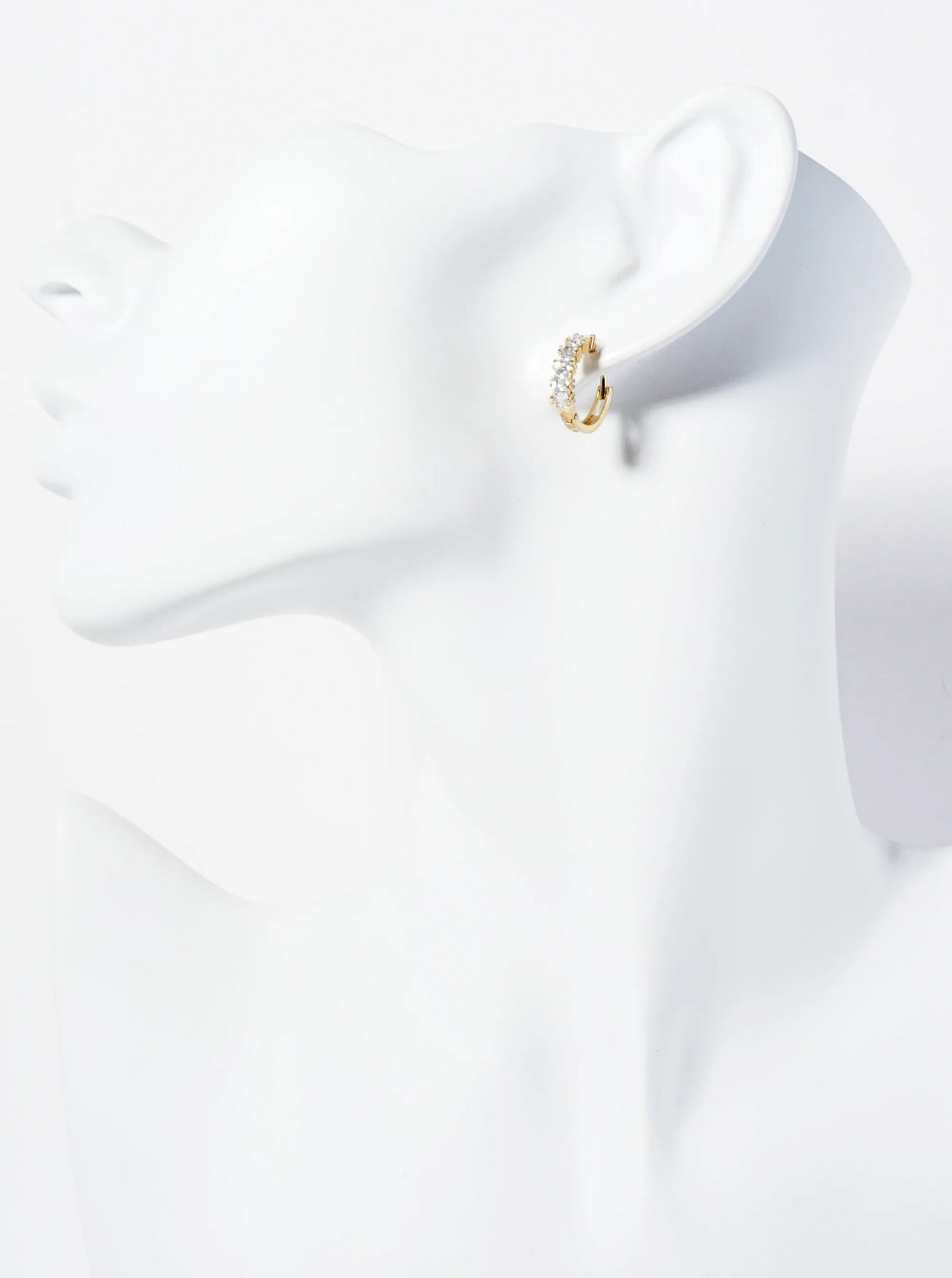 14K-Gold-Dipped Square Shape Cubic-Zirconia 13mm Huggie Hoop Earrings