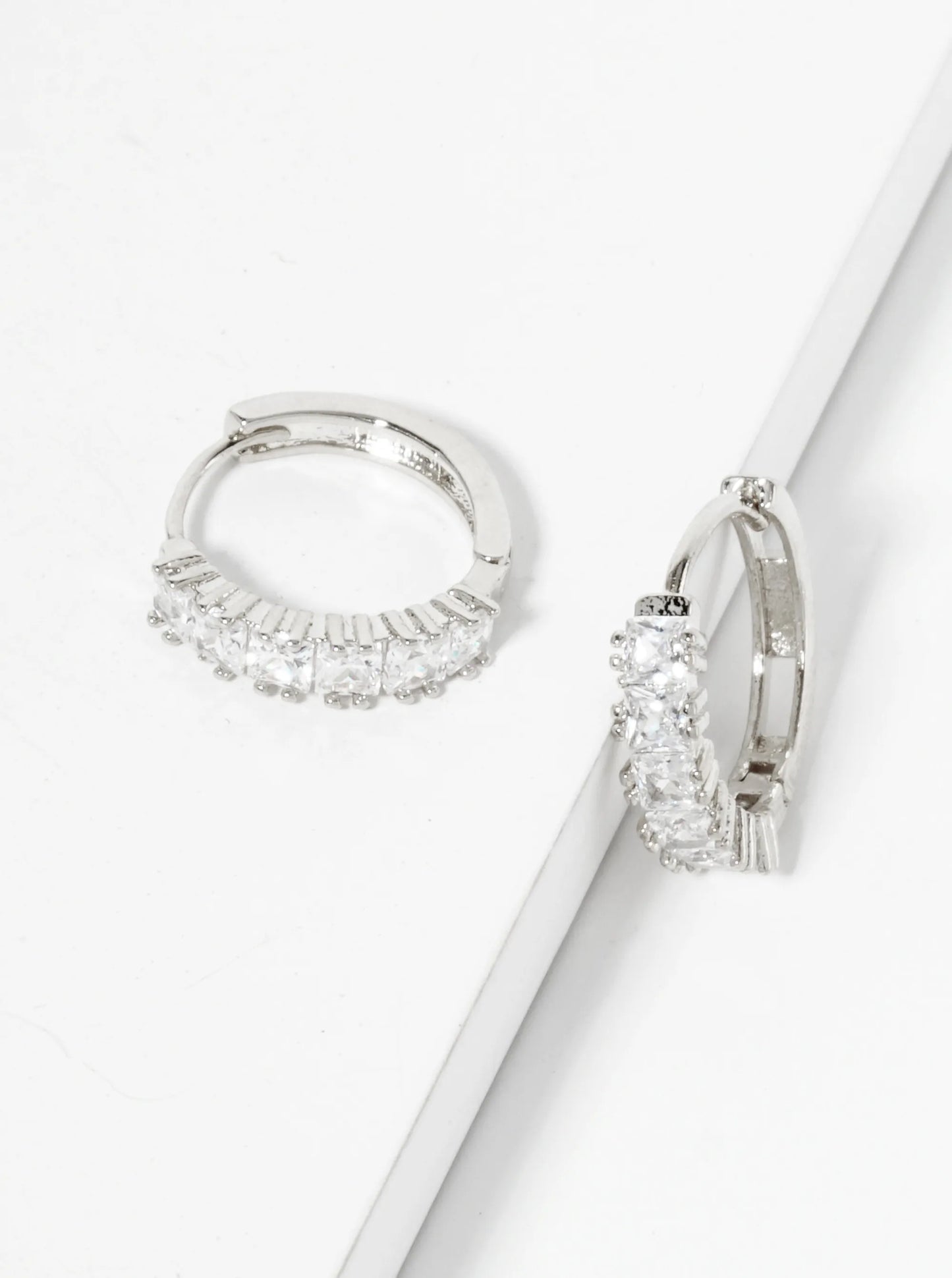 14K-Gold-Dipped Square Shape Cubic-Zirconia 13mm Huggie Hoop Earrings