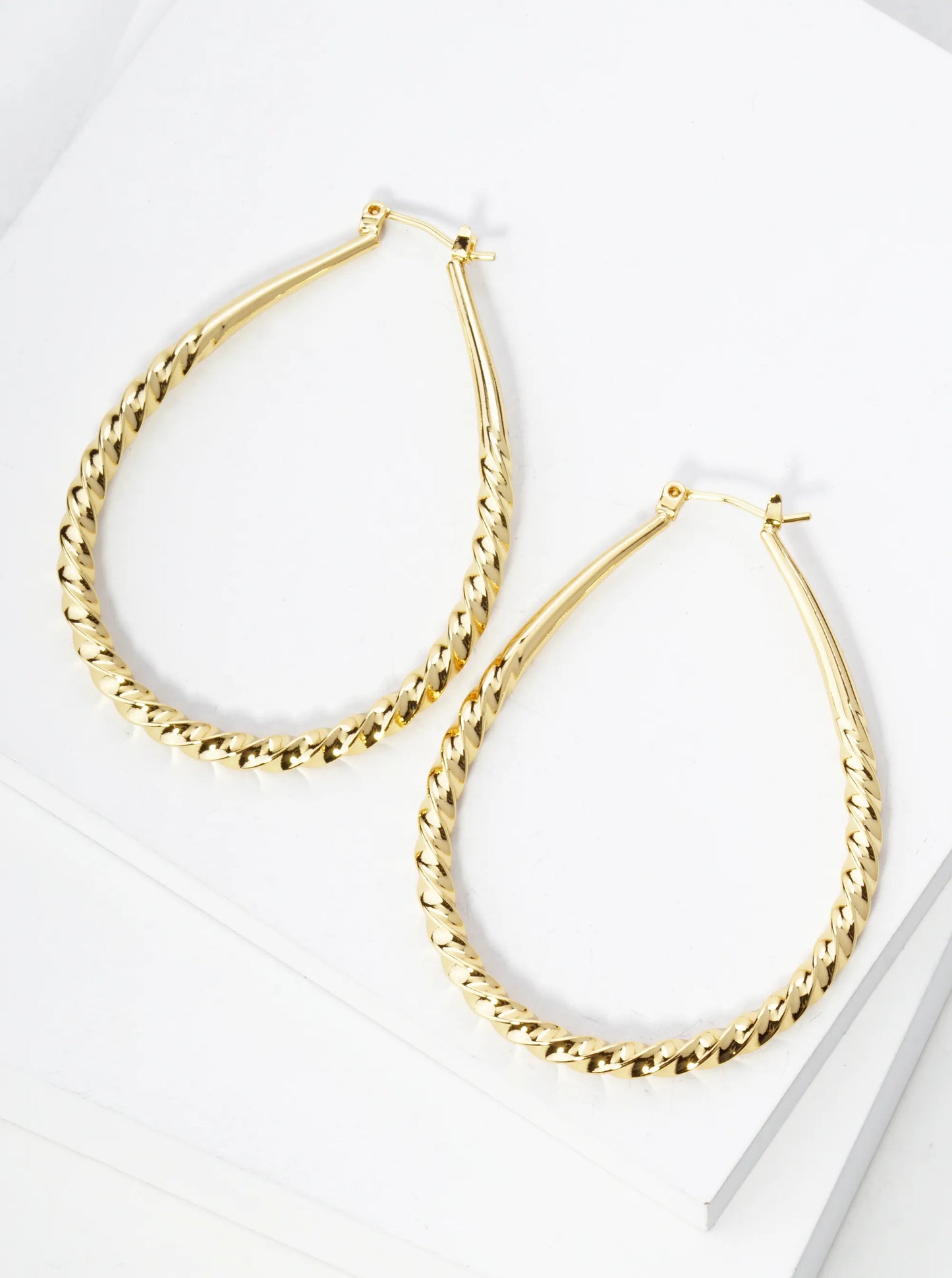 14K Gold Dipped Teardrop Shape 55mm Twist Hoop Earrings