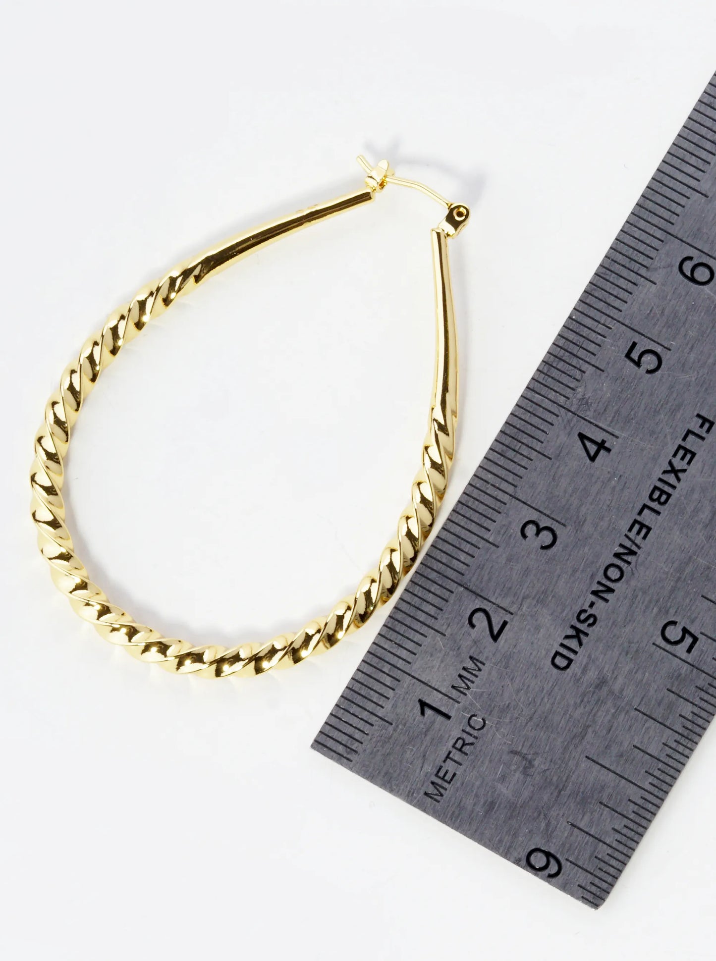 14K Gold Dipped Teardrop Shape 55mm Twist Hoop Earrings
