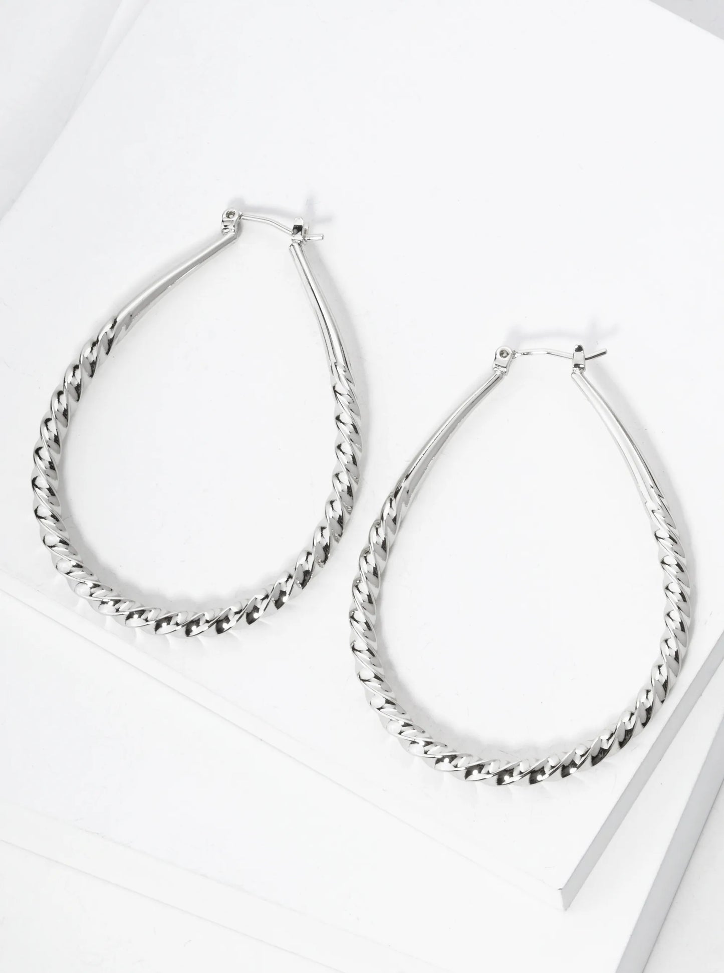 14K Gold Dipped Teardrop Shape 55mm Twist Hoop Earrings