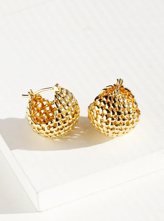 14K Gold Dipped Textured 20mm Ball Hoop Earrings
