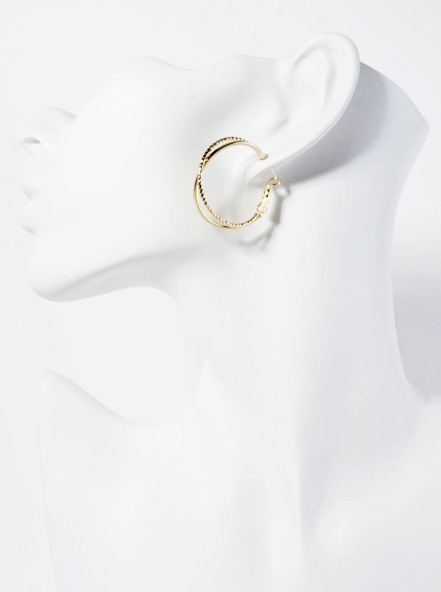 14K-Gold-Dipped Textured 30mm Crossover Latch-Back Hoop Earrings