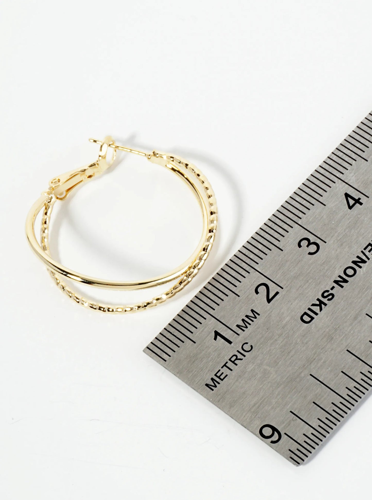 14K-Gold-Dipped Textured 30mm Crossover Latch-Back Hoop Earrings