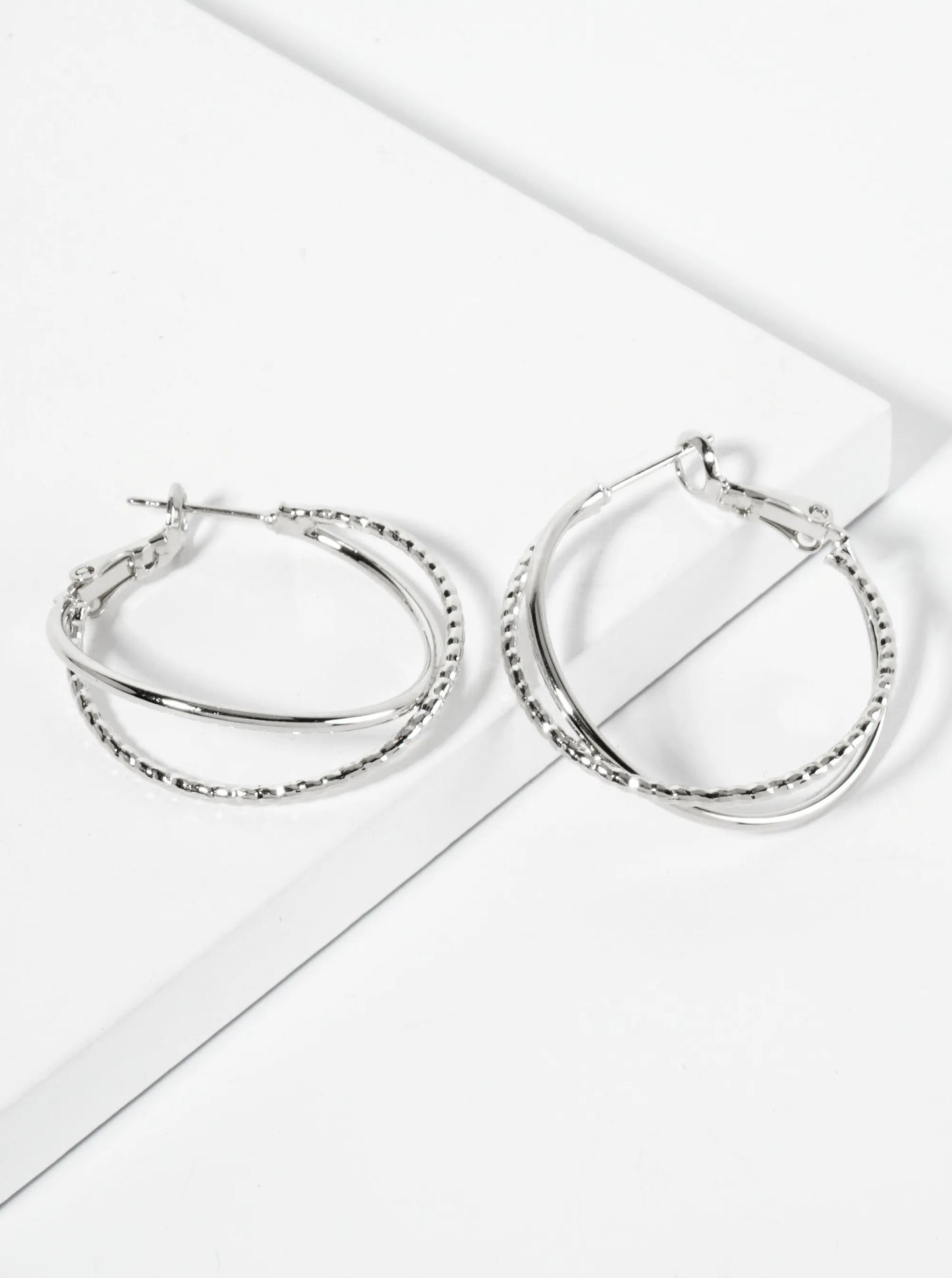 14K-Gold-Dipped Textured 30mm Crossover Latch-Back Hoop Earrings