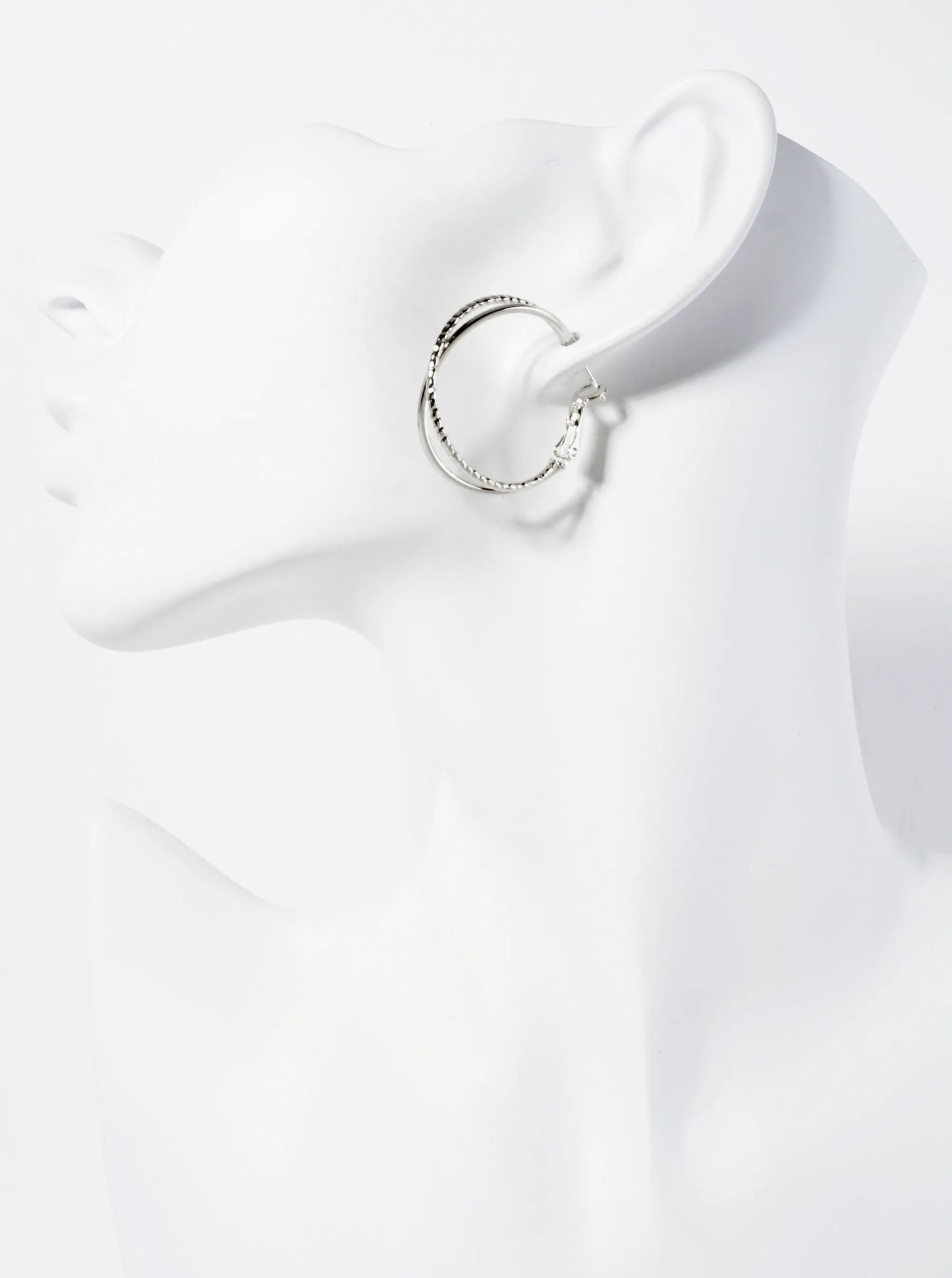 14K-Gold-Dipped Textured 30mm Crossover Latch-Back Hoop Earrings