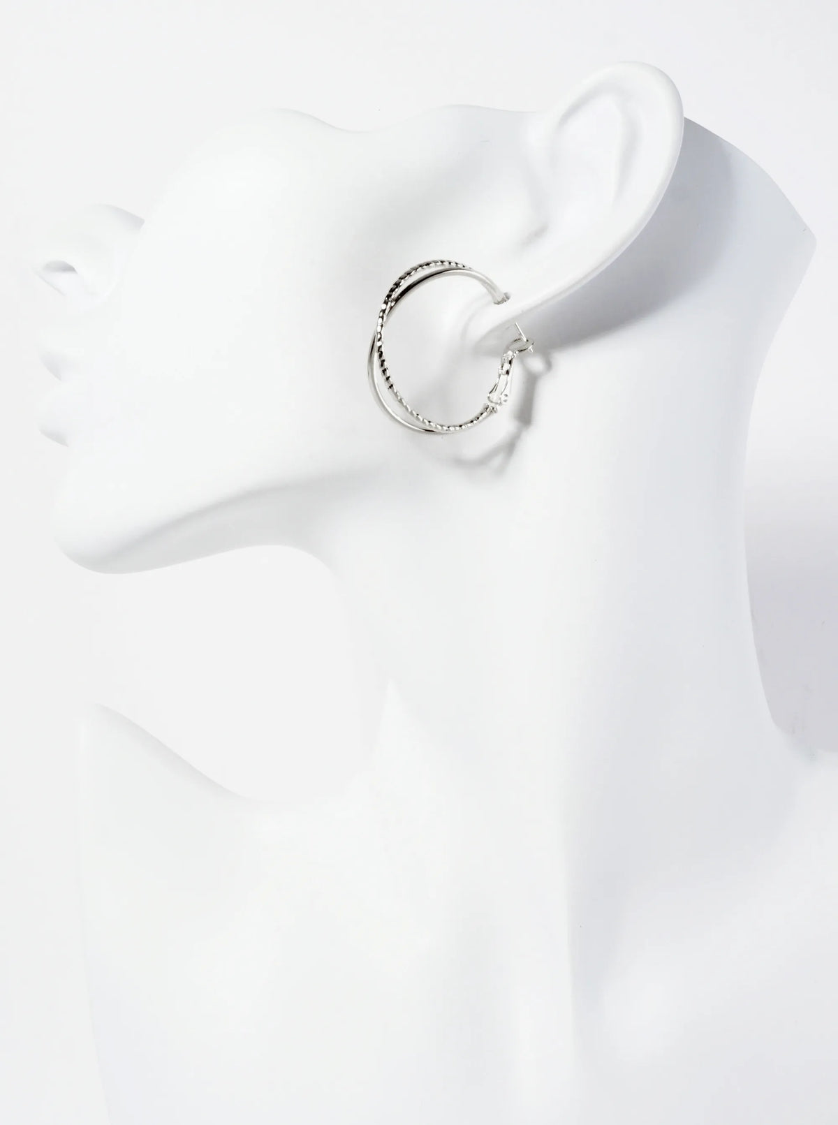 14K-Gold-Dipped Textured 30mm Crossover Latch-Back Hoop Earrings