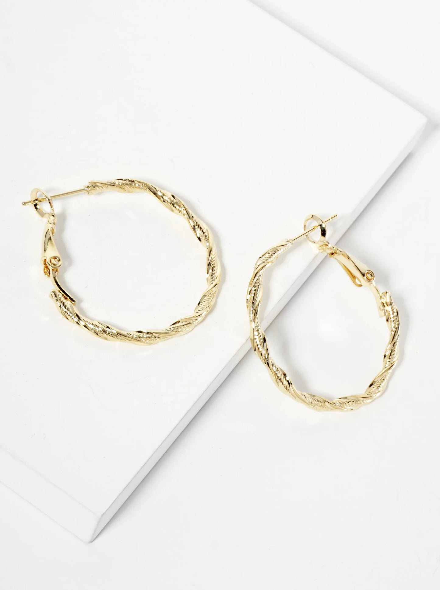 14K-Gold-Dipped Textured 30mm Twist Latch-Back Hoop Earrings
