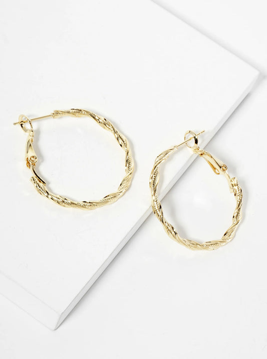 14K-Gold-Dipped Textured 30mm Twist Latch-Back Hoop Earrings