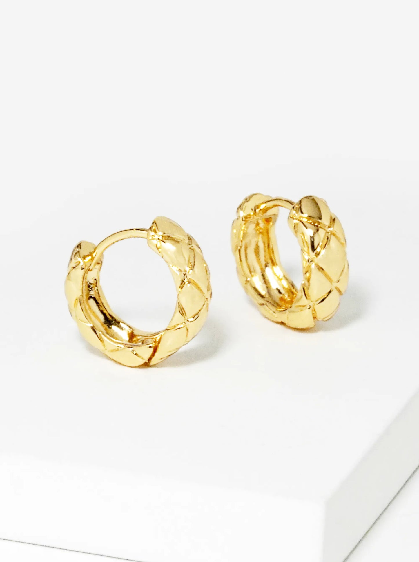 14K Gold Dipped Textured 9mm Brass Huggie Hoop Earrings
