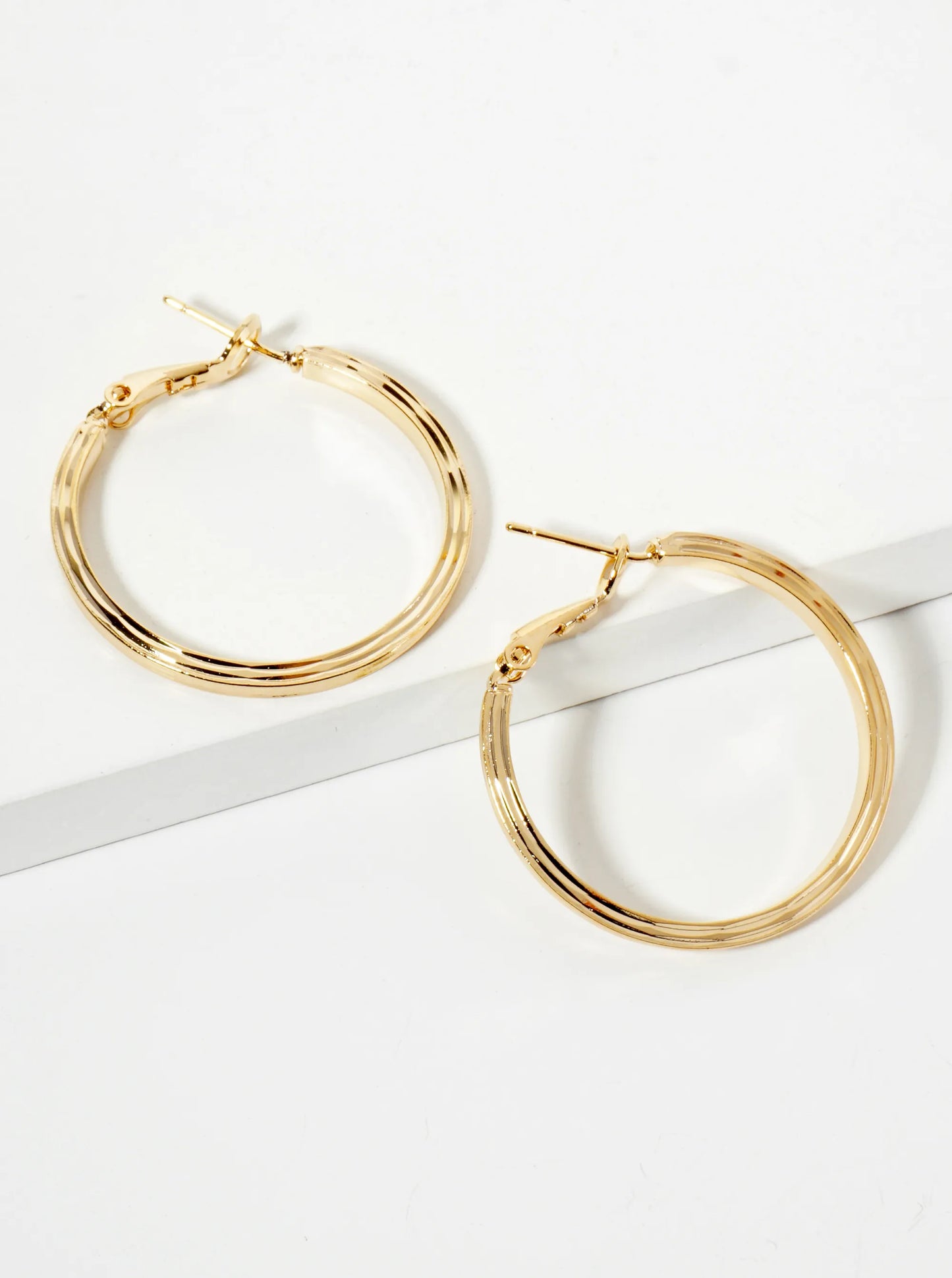 14K-Gold-Dipped Textured Brass 30mm Latch-Back Hoop Earrings