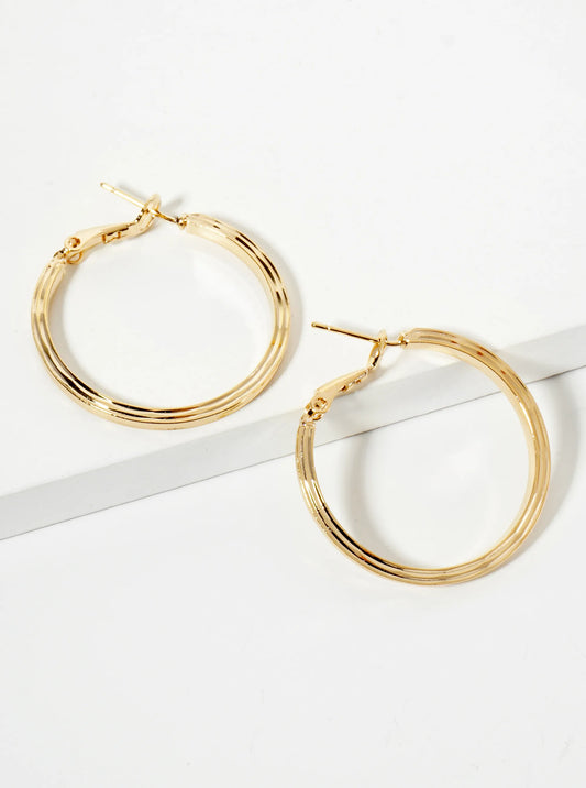 14K-Gold-Dipped Textured Brass 30mm Latch-Back Hoop Earrings