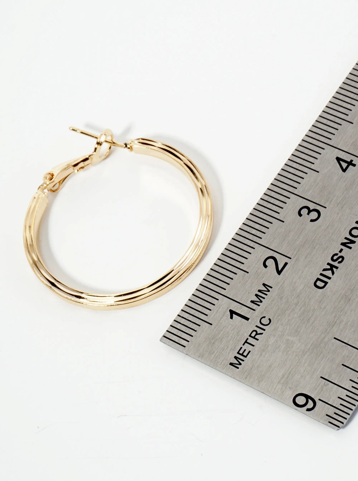 14K-Gold-Dipped Textured Brass 30mm Latch-Back Hoop Earrings
