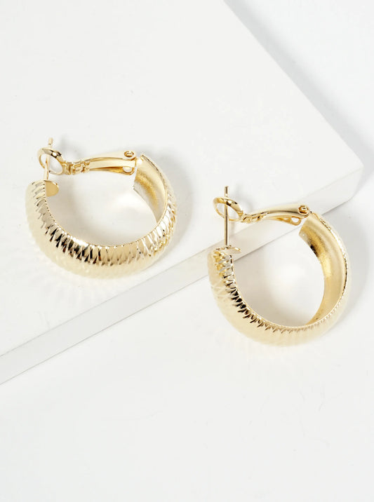 14K-Gold-Dipped Textured Brass 8mm Wide Open Hoop Earrings