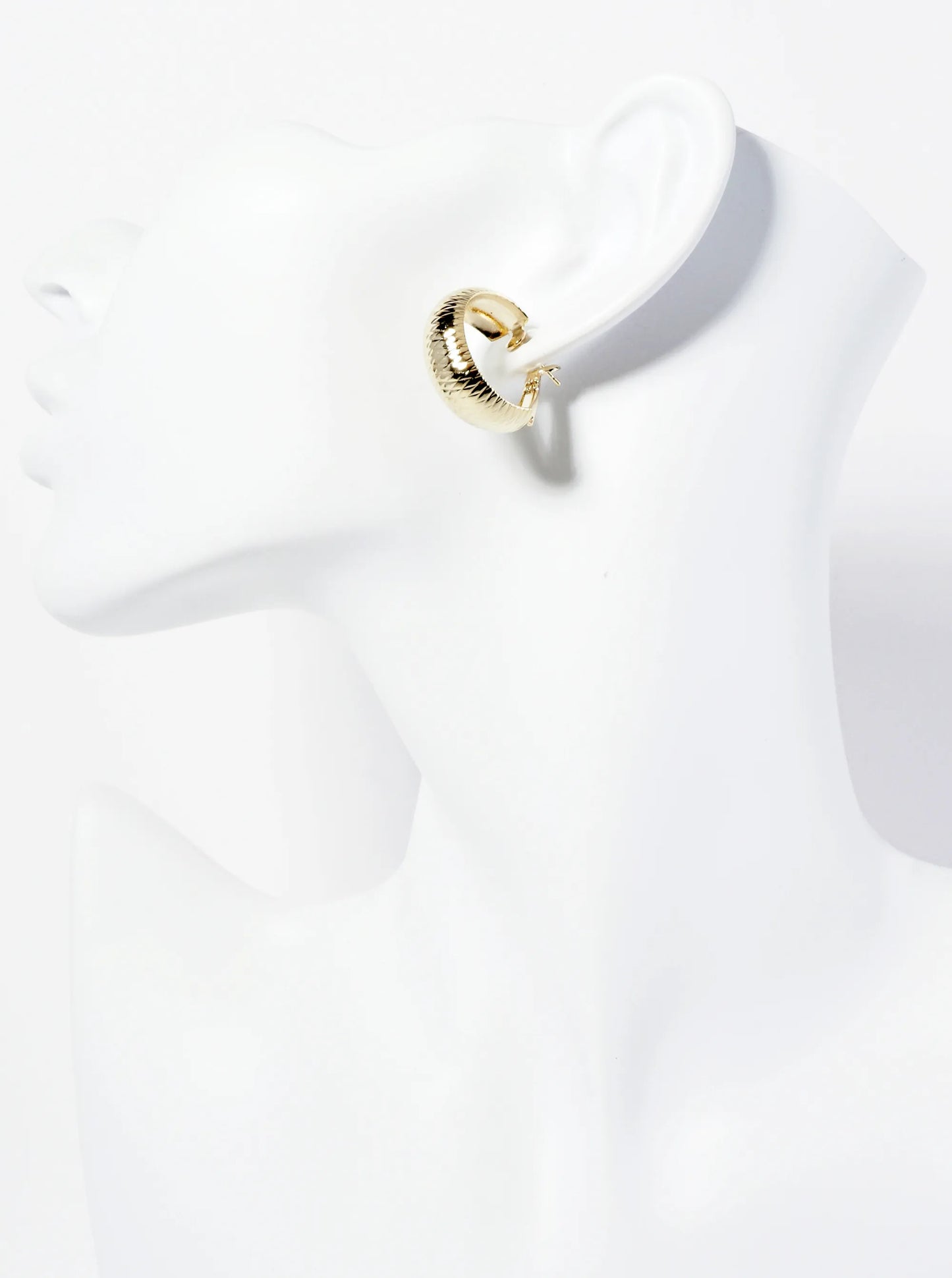 14K-Gold-Dipped Textured Brass 8mm Wide Open Hoop Earrings