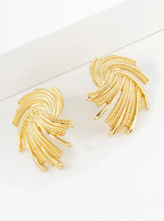 14K-Gold-Dipped Textured Brass Abstract Post Earrings
