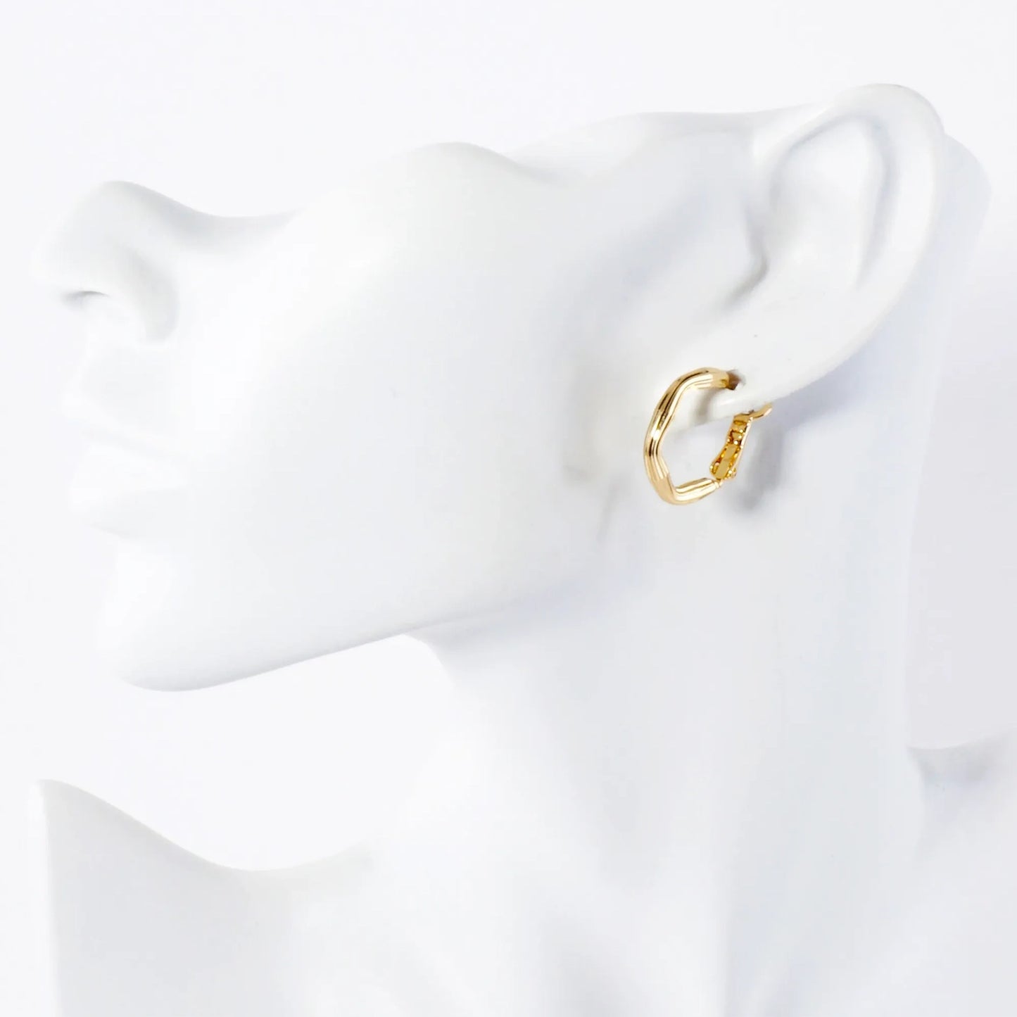 14K-Gold-Dipped Textured Brass Hexagon 20mm Omega-Back Hoop Earrings