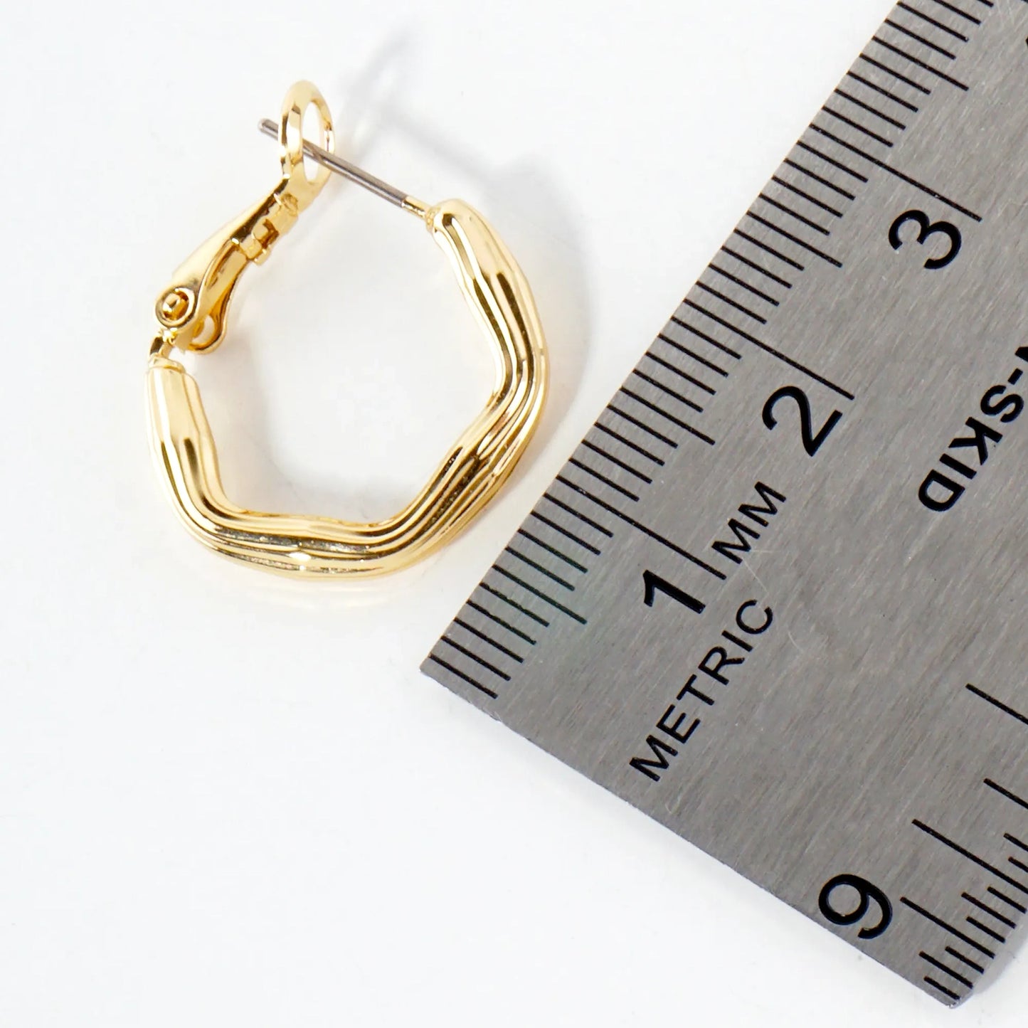 14K-Gold-Dipped Textured Brass Hexagon 20mm Omega-Back Hoop Earrings