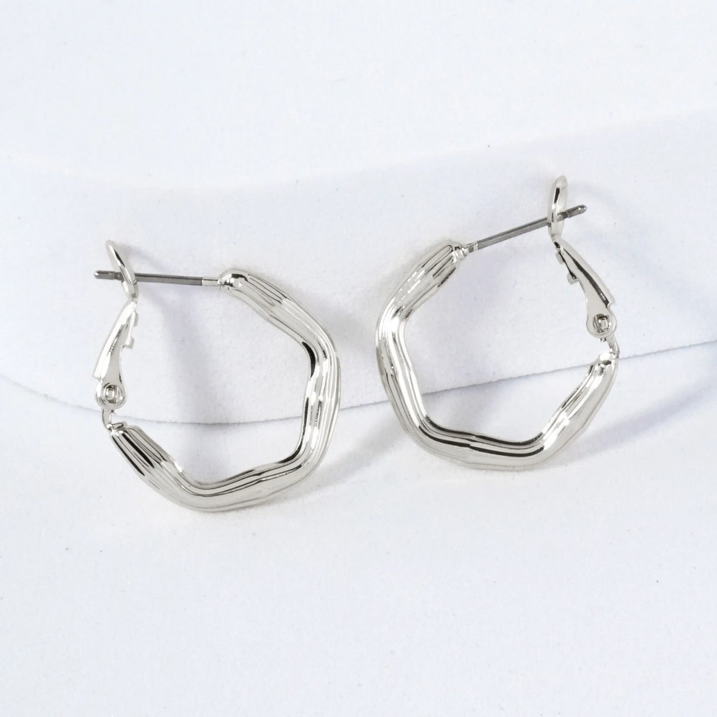 14K-Gold-Dipped Textured Brass Hexagon 20mm Omega-Back Hoop Earrings