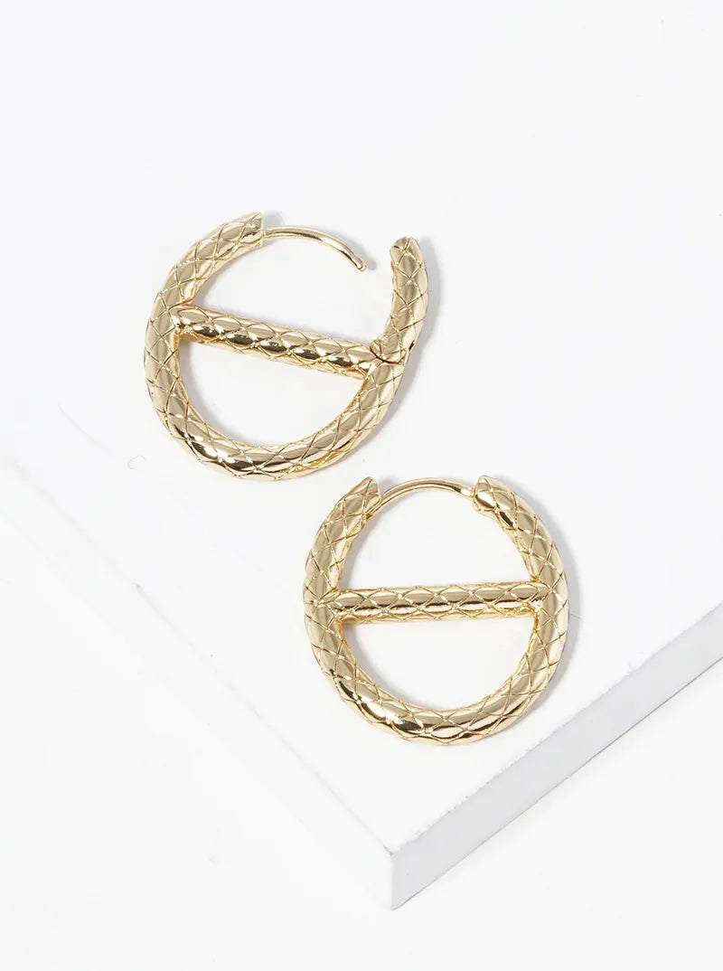 14K Gold Dipped Textured Mariner Chain Shape Hinged Hoop Earrings