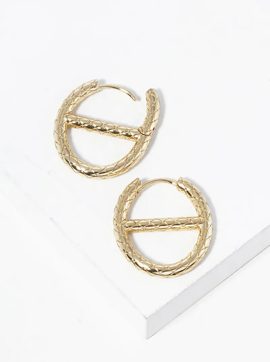 14K Gold Dipped Textured Mariner Chain Shape Hinged Hoop Earrings