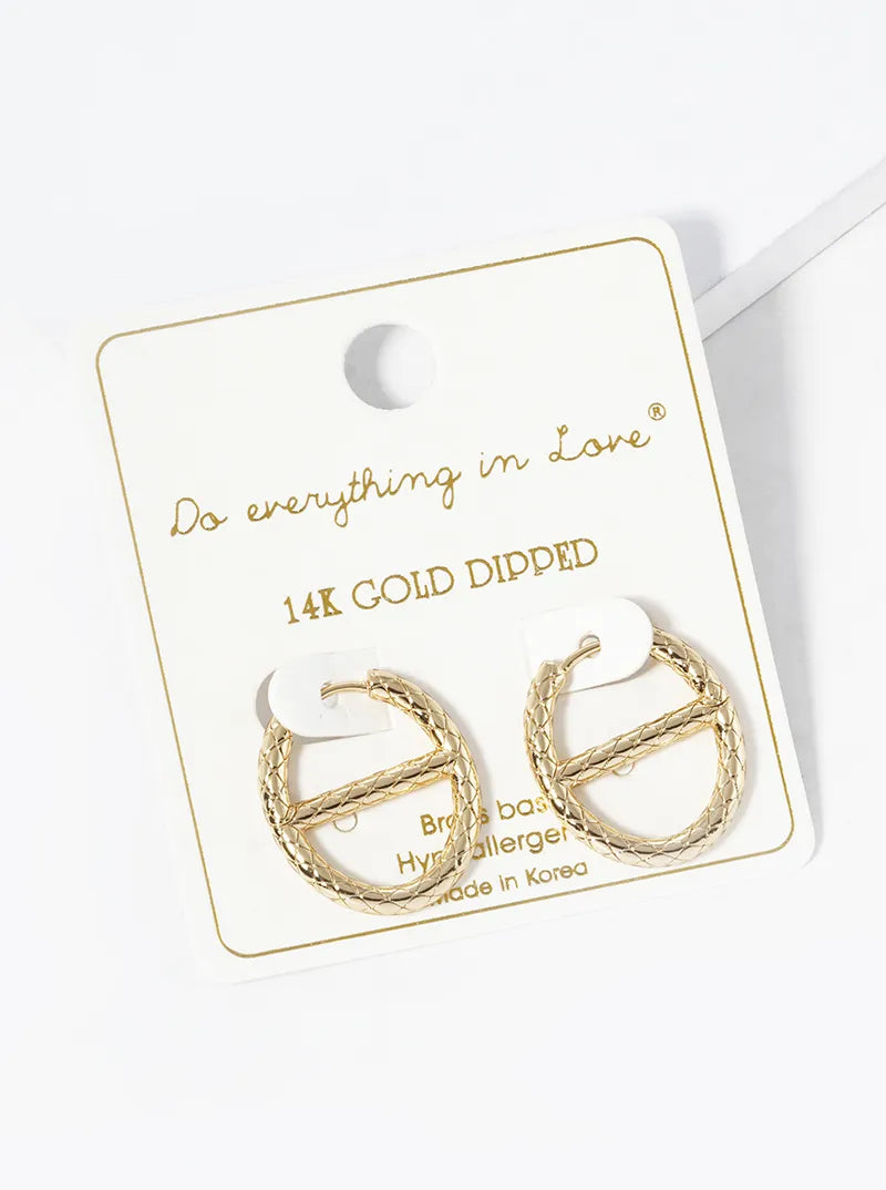 14K Gold Dipped Textured Mariner Chain Shape Hinged Hoop Earrings