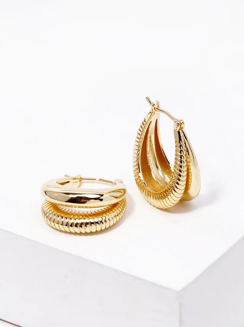 14K Gold Dipped Textured Metal Double Hinged Hoop Earrings