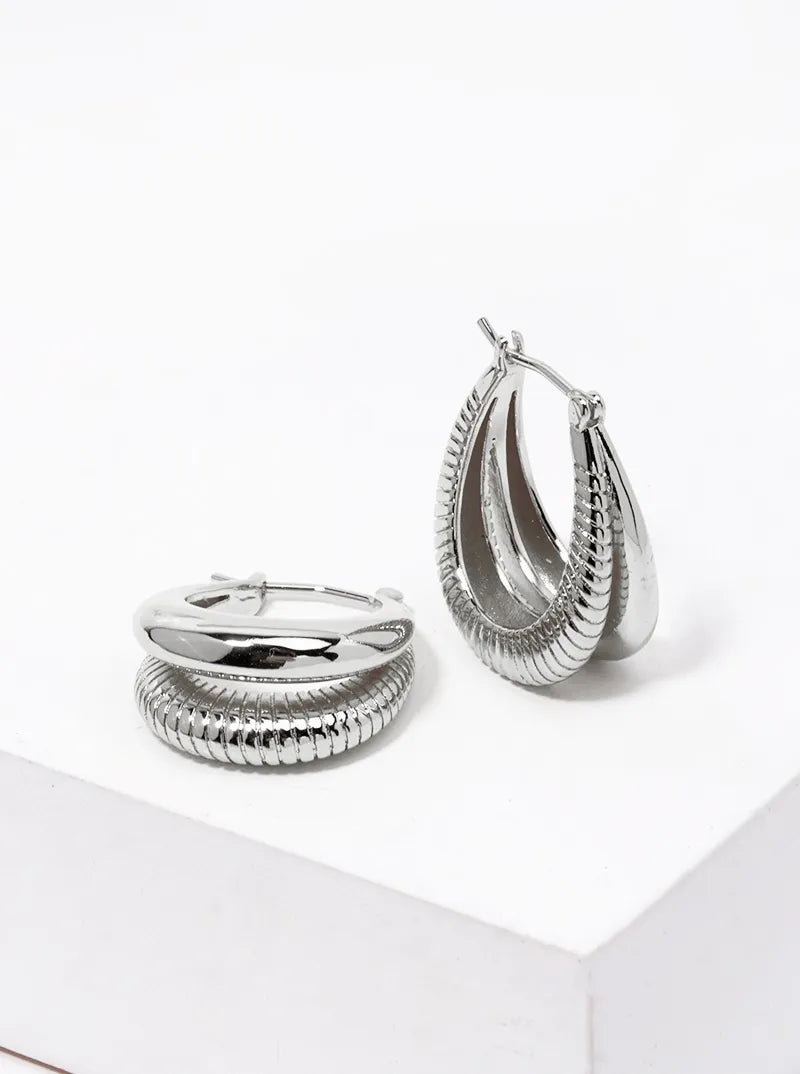 14K Gold Dipped Textured Metal Double Hinged Hoop Earrings