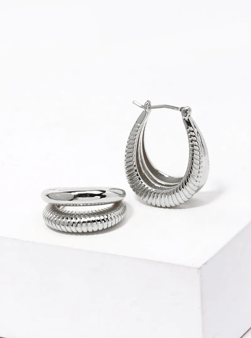 14K Gold Dipped Textured Metal Double Hinged Hoop Earrings