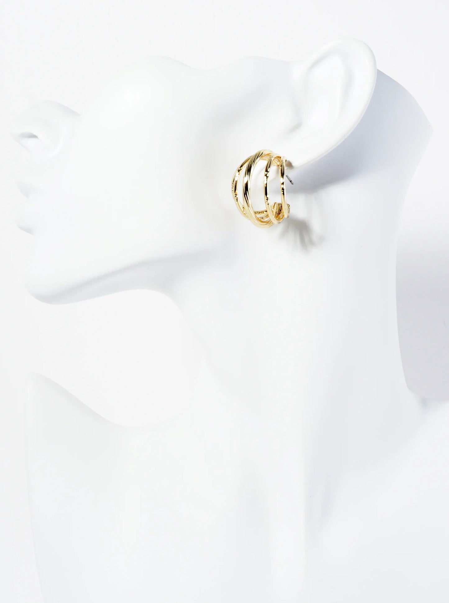 14K-Gold-Dipped Textured Multi-Layer 25mm Open Hoop Earrings