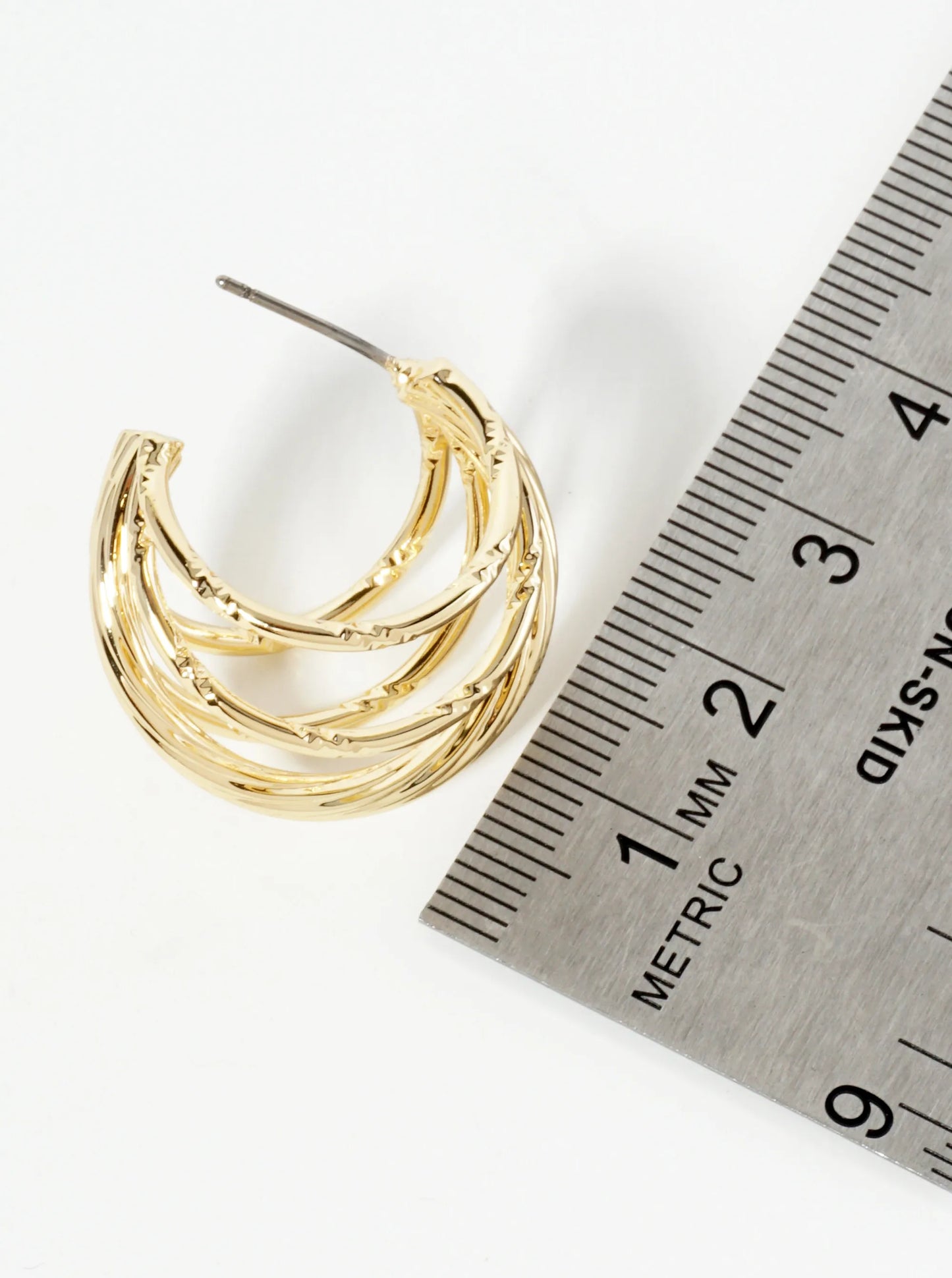 14K-Gold-Dipped Textured Multi-Layer 25mm Open Hoop Earrings
