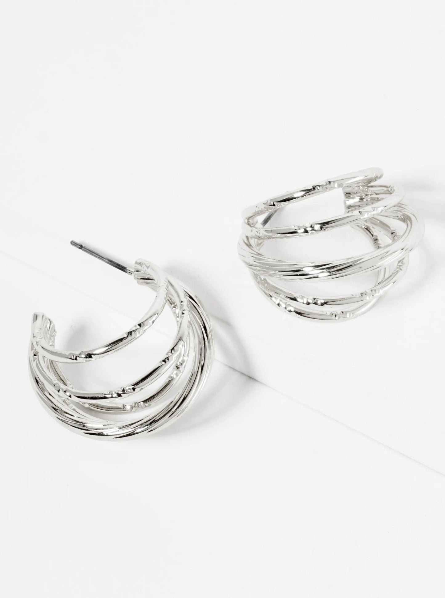 14K-Gold-Dipped Textured Multi-Layer 25mm Open Hoop Earrings