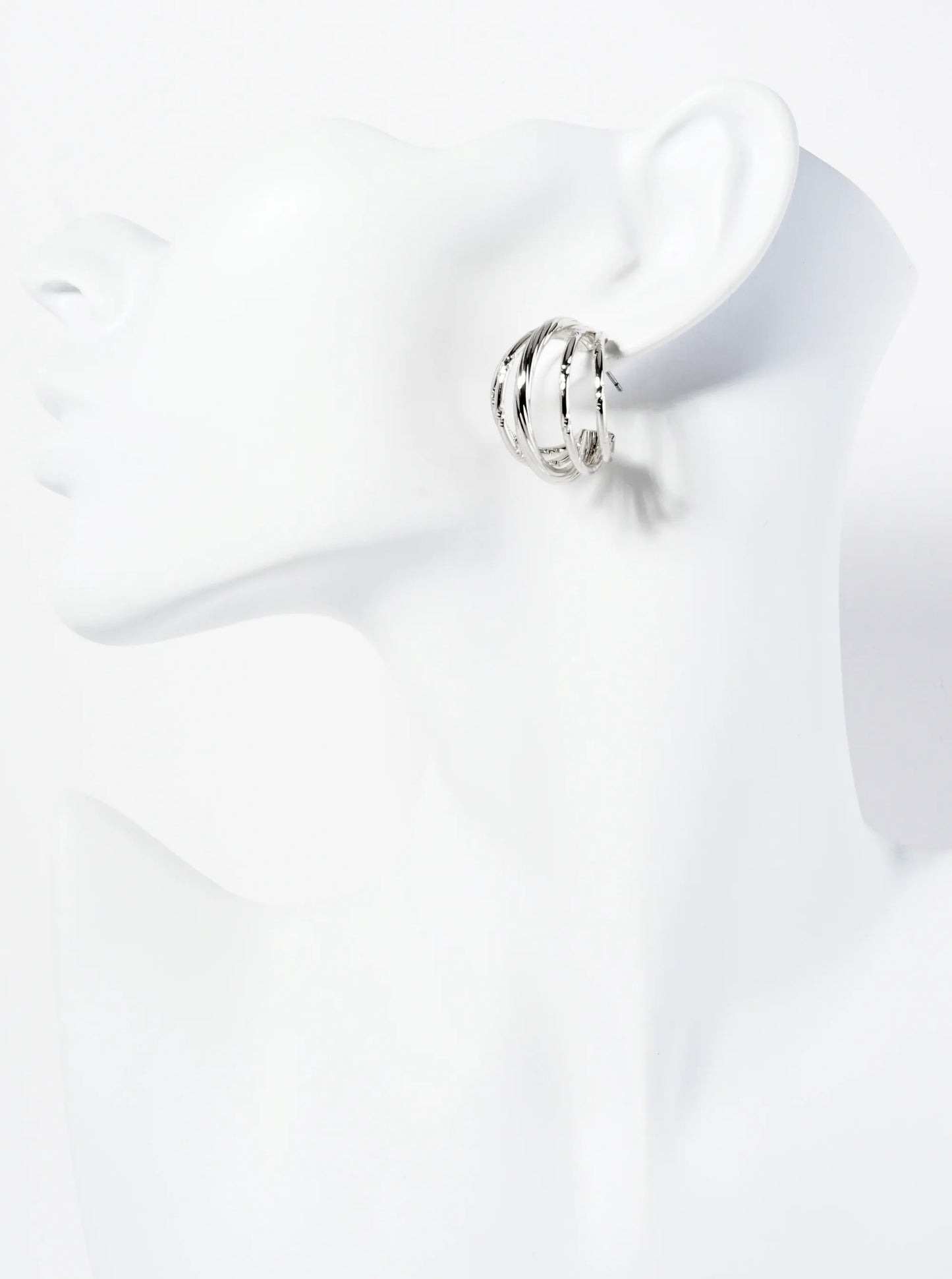 14K-Gold-Dipped Textured Multi-Layer 25mm Open Hoop Earrings