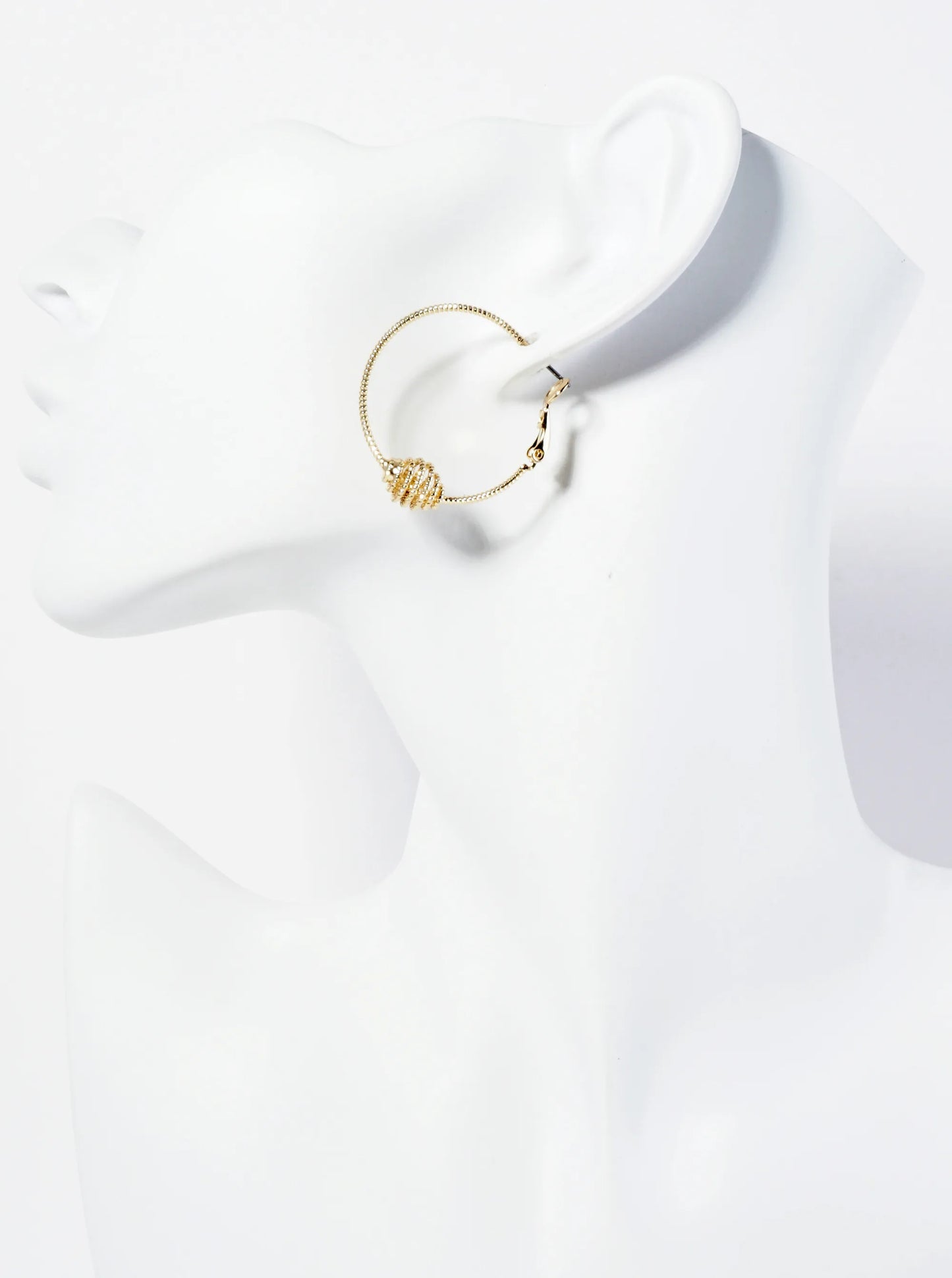 14K-Gold-Dipped Textured Spiral Accent 30mm Latch-Back Hoop Earrings