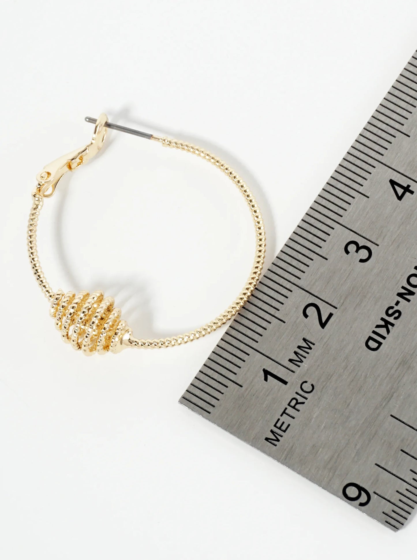 14K-Gold-Dipped Textured Spiral Accent 30mm Latch-Back Hoop Earrings