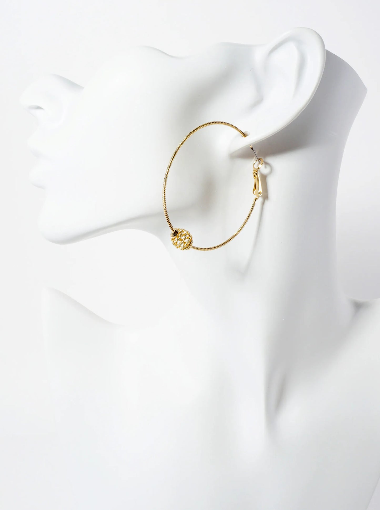 14K-Gold-Dipped Textured Spiral Accent 50mm Latch-Back Hoop Earrings