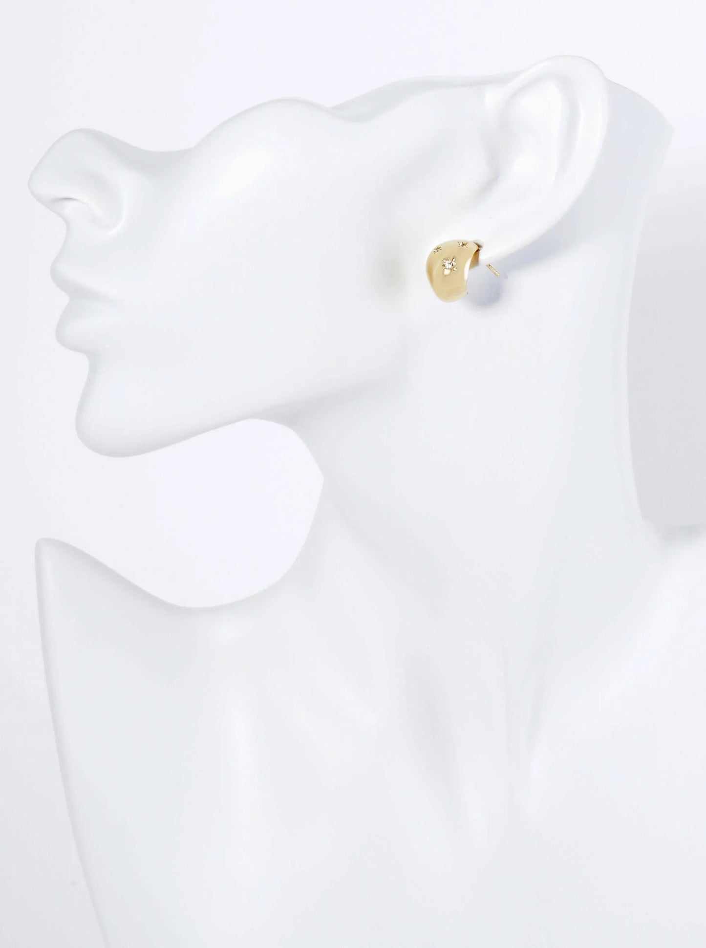14K Gold Dipped Three CZ Stones Embedded Teardrop Small Hoop Earrings