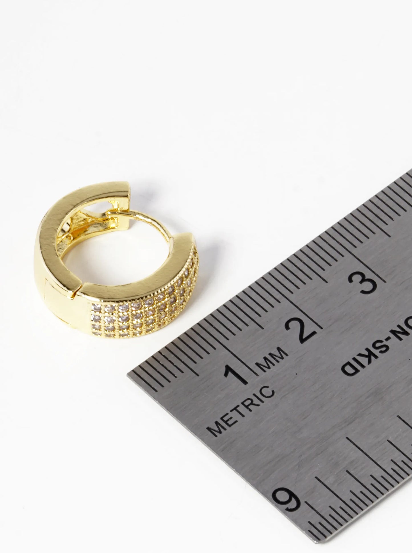 14K Gold Dipped Three Heart Cutout CZ Pave 15mm Huggie Hoop Earrings