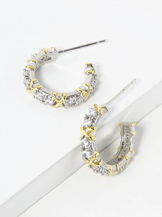 14K Gold Dipped Two-Tone 15mm Cubic Zirconia Open Hoop Earrings