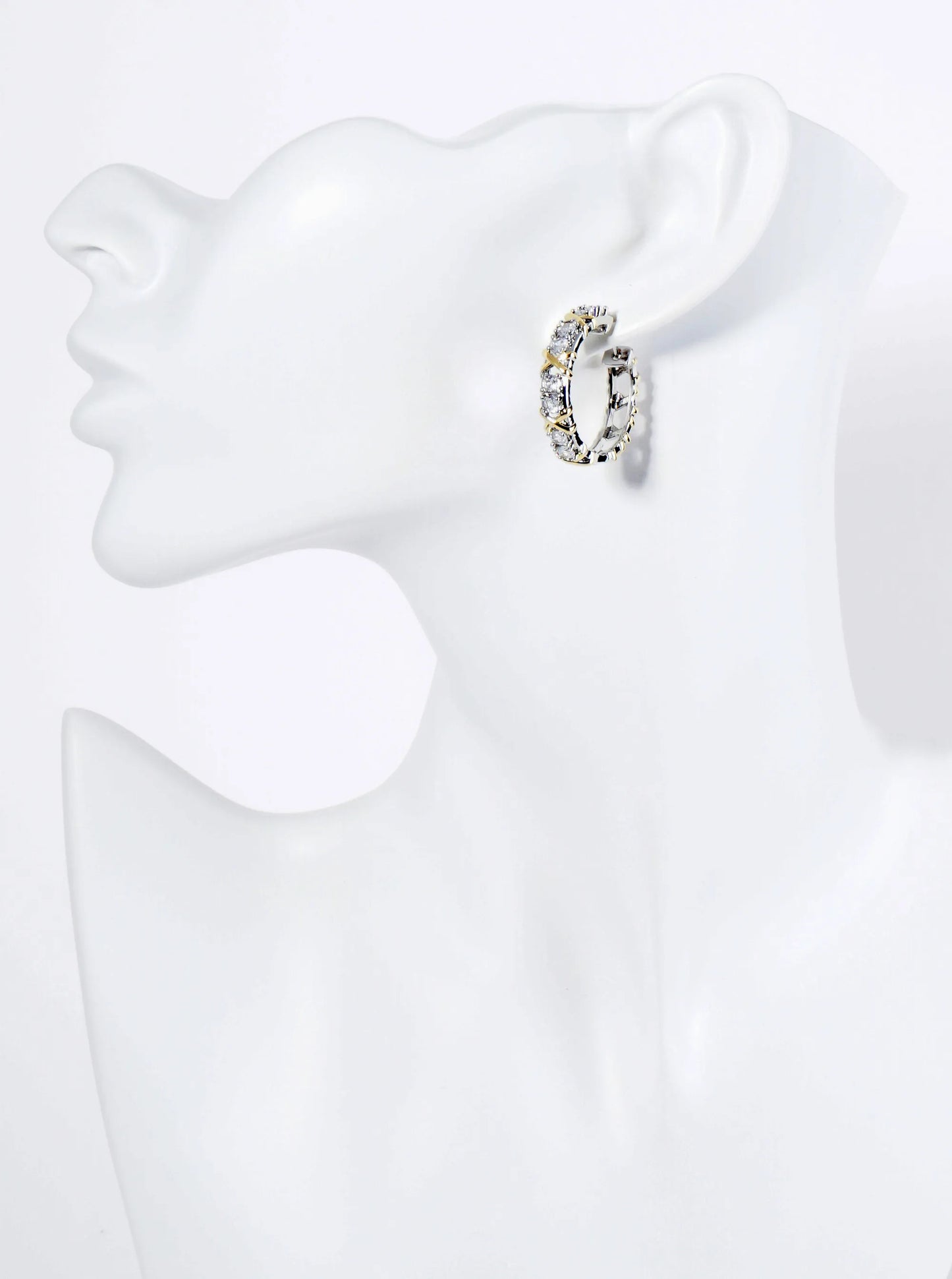 14K Gold Dipped Two-Tone Crossover Cubic Zirconia 25mm Hoop Earrings