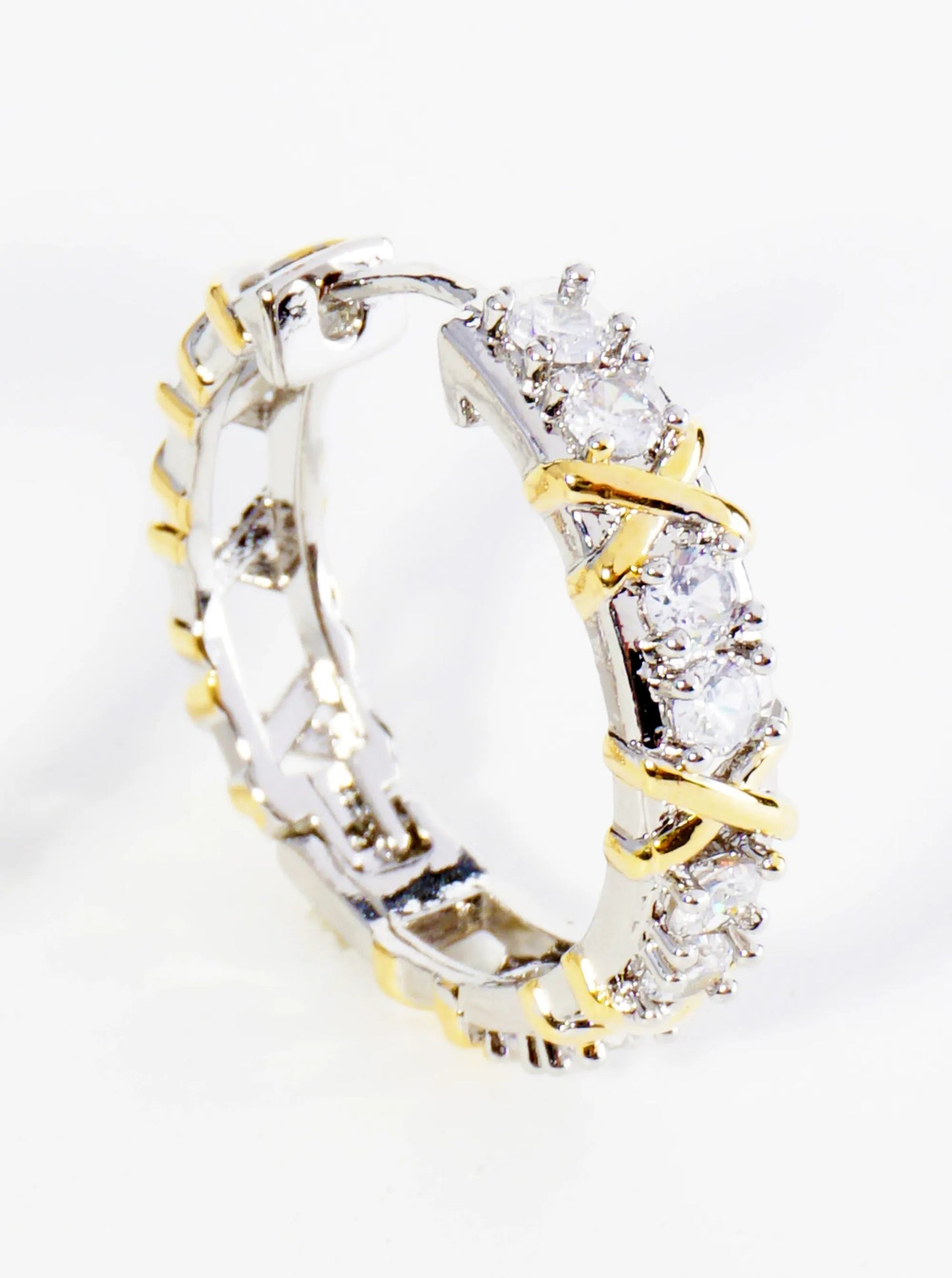 14K Gold Dipped Two-Tone Crossover Cubic Zirconia 25mm Hoop Earrings