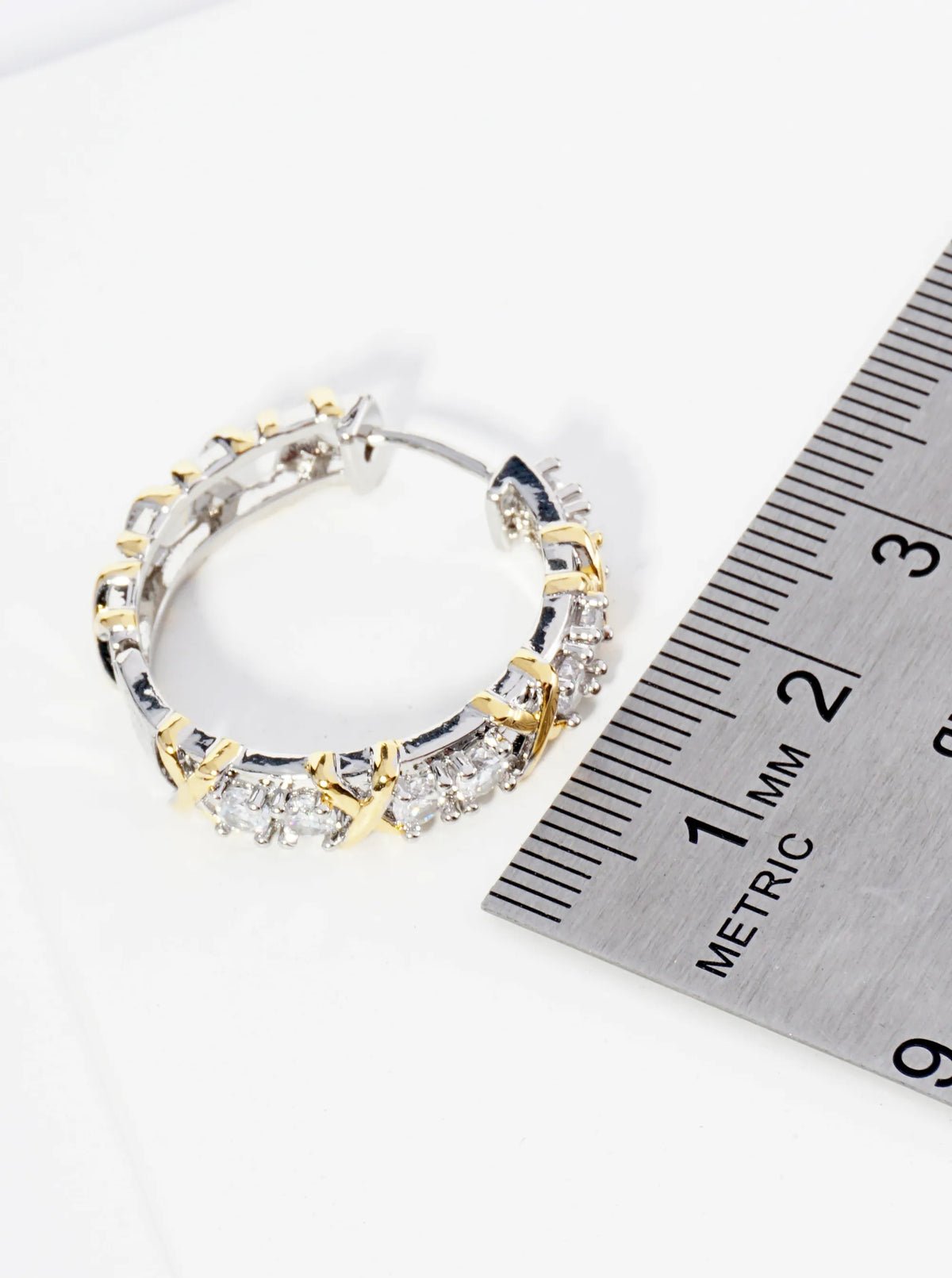 14K Gold Dipped Two-Tone Crossover Cubic Zirconia 25mm Hoop Earrings