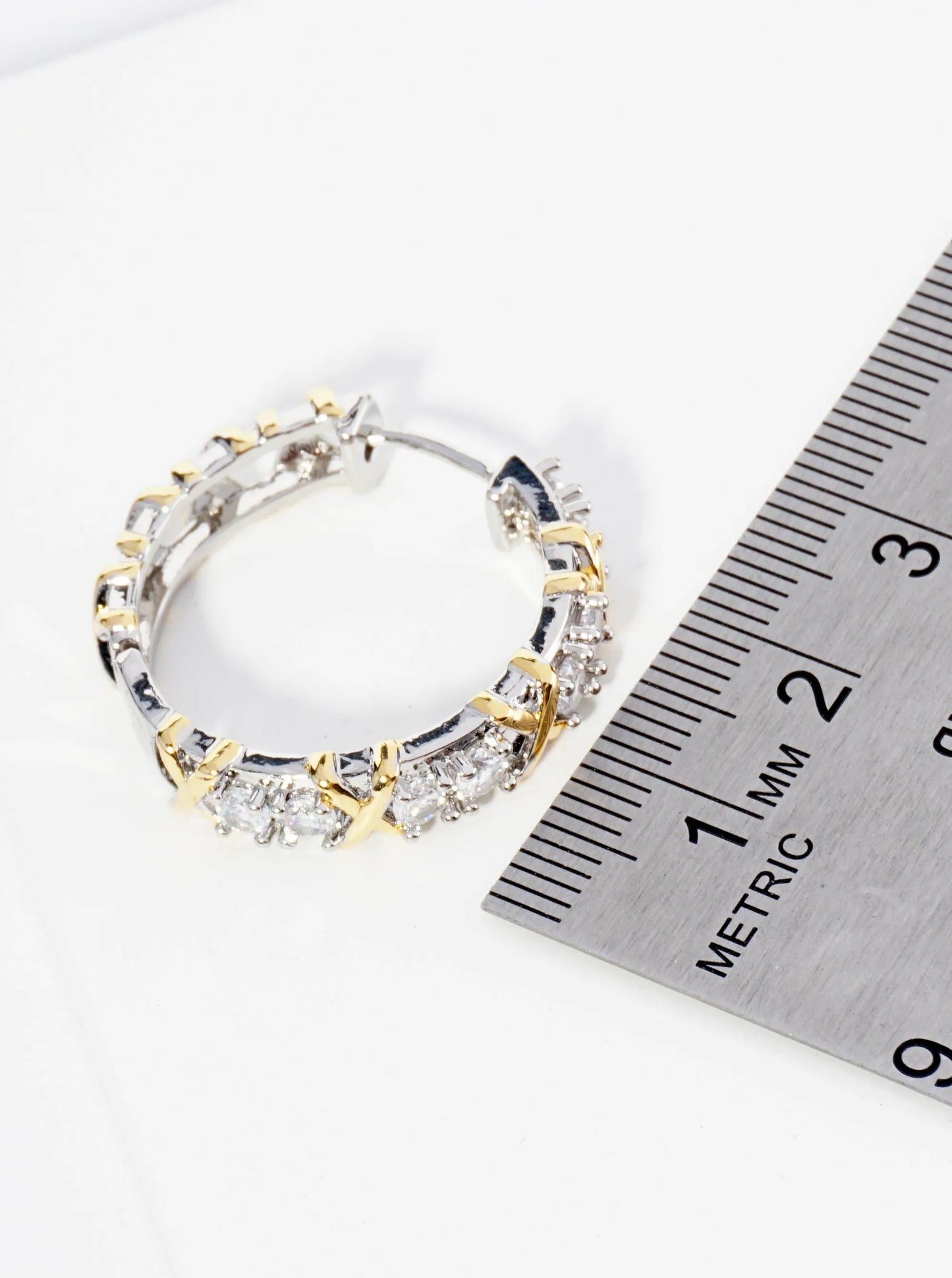 14K Gold Dipped Two-Tone Crossover Cubic Zirconia 25mm Hoop Earrings